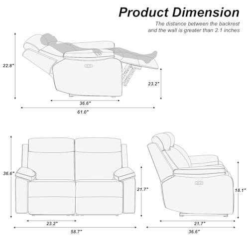 Comfy Dark Gray Power Recliner Loveseat Couch