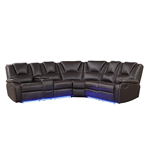 LED Reclining Sectional Sofa with Cup Holders