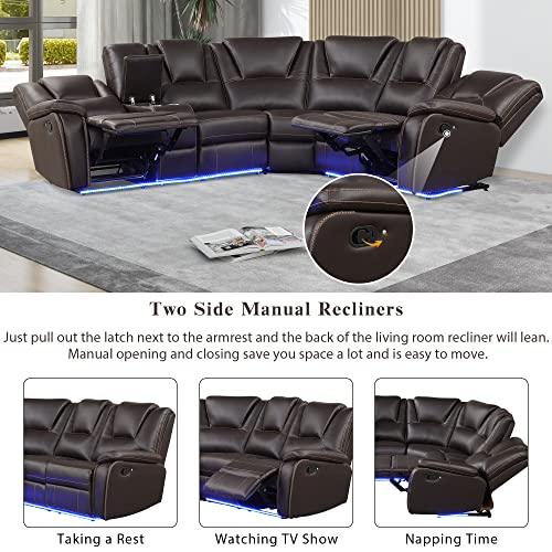 LED Reclining Sectional Sofa with Cup Holders