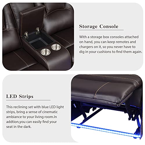 LED Reclining Sectional Sofa with Cup Holders