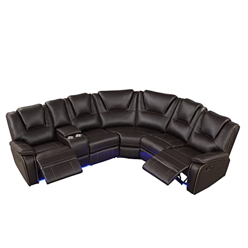 LED Reclining Sectional Sofa with Cup Holders