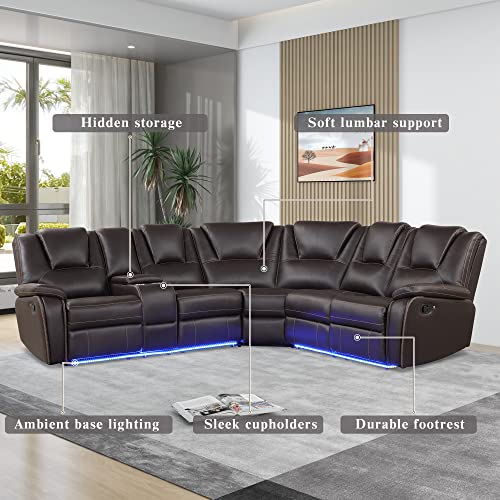 LED Reclining Sectional Sofa with Cup Holders