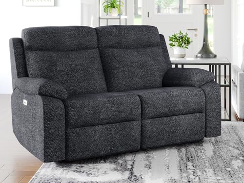 Comfy Dark Gray Power Recliner Loveseat Couch