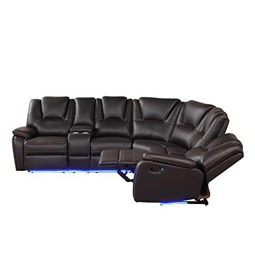LED Reclining Sectional Sofa with Cup Holders