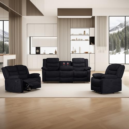 Modern Reclining Sofa Set with Consoles and Storage