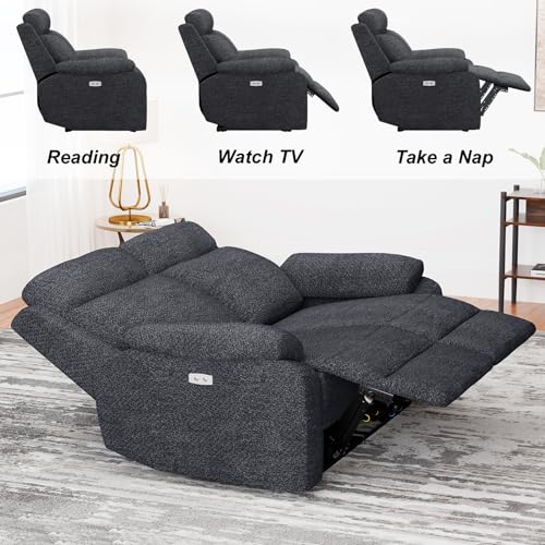 Comfy Dark Gray Power Recliner Loveseat Couch
