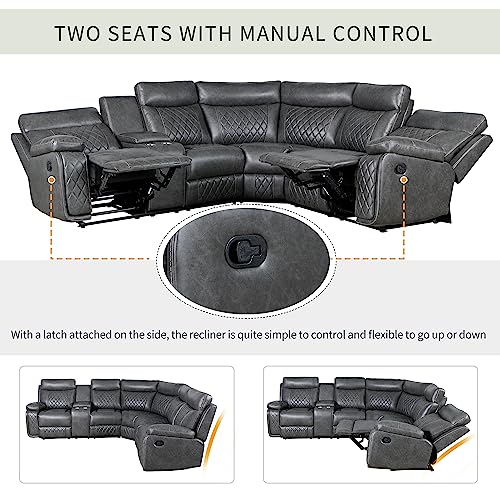 L Shaped Recliner Sectional Sofa with Cup Holder