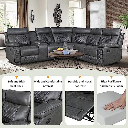 L Shaped Recliner Sectional Sofa with Cup Holder