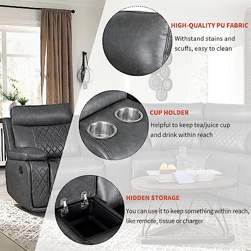 L Shaped Recliner Sectional Sofa with Cup Holder