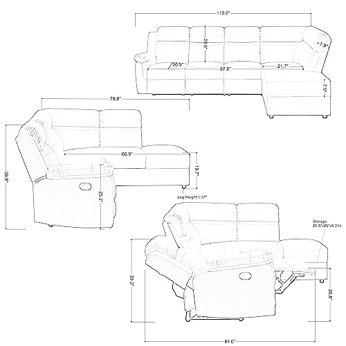 Eafurn L-Shaped Faux Leather Reclining Sofa Couch