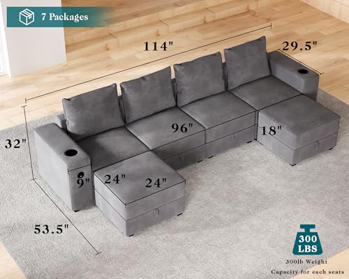 Modular 6-Seat U-Shaped Sectional Sofa with USB Ports