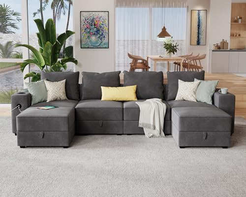 Modular 6-Seat U-Shaped Sectional Sofa with USB Ports