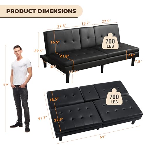 Modern Convertible Sofa Bed with USB and Cupholders