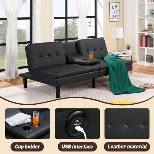 Modern Convertible Sofa Bed with USB and Cupholders
