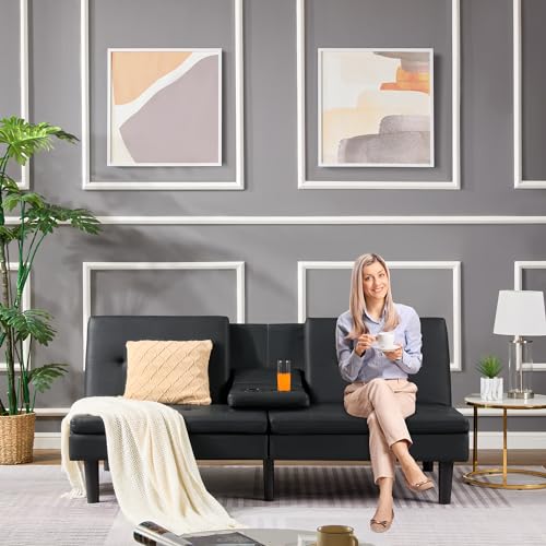 Modern Convertible Sofa Bed with USB and Cupholders