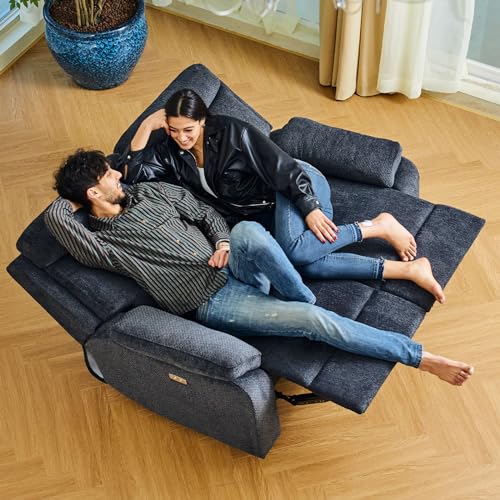 Comfy Dark Gray Power Recliner Loveseat Couch