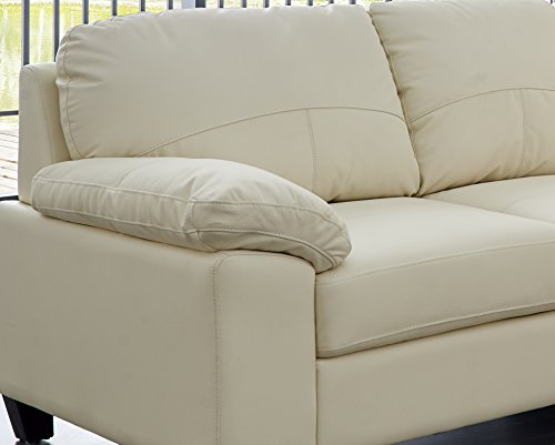 Boston Cream Ivory Leather Corner Sofa with USB