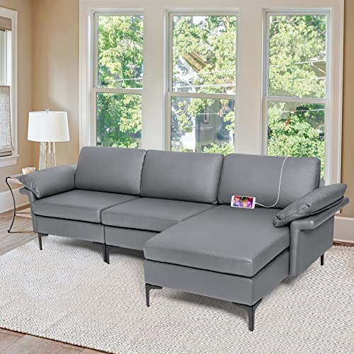 Faux Leather 3-Seater Sofa with USB Ports
