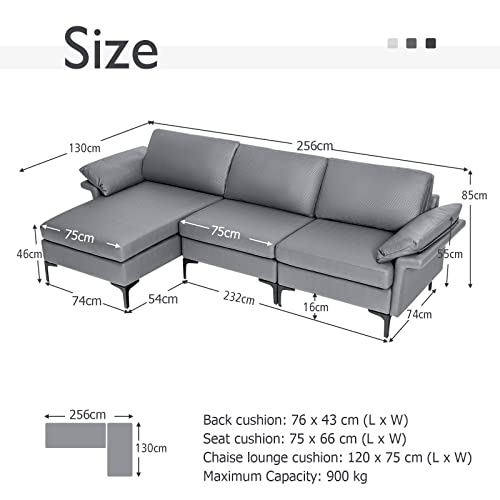 Faux Leather 3-Seater Sofa with USB Ports