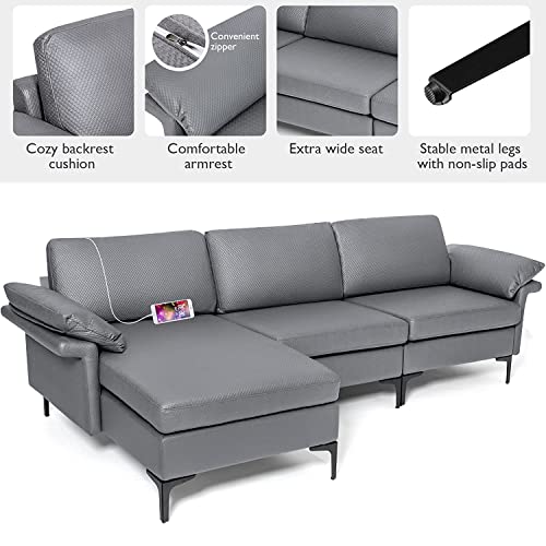 Faux Leather 3-Seater Sofa with USB Ports