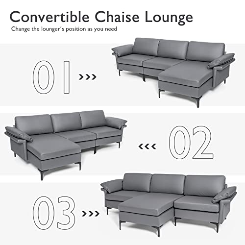 Faux Leather 3-Seater Sofa with USB Ports