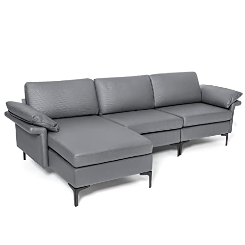 Faux Leather 3-Seater Sofa with USB Ports