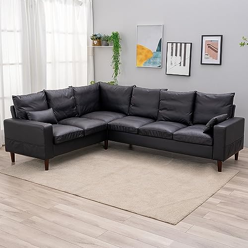Panana Modern L-Shaped Black Faux Leather Sofa
