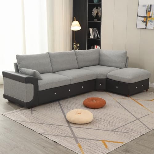 Light Gray Corner Sofa with USB Port