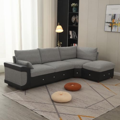 Light Gray Corner Sofa with USB Port