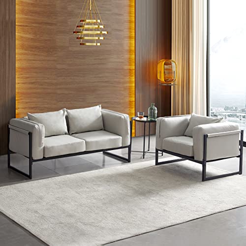 LEMROE Faux Leather Sectional Sofa Set for Living Room