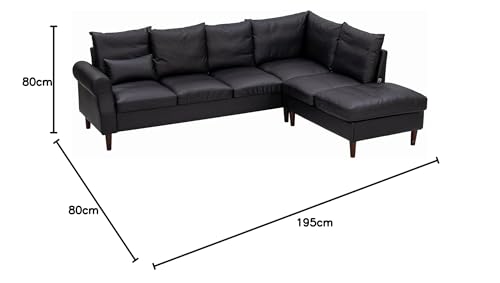 Panana Black Leather Sofa for 6 with USB Ports
