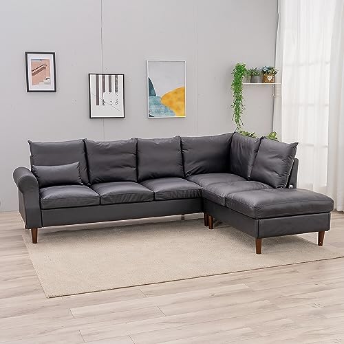 Panana Black Leather Sofa for 6 with USB Ports