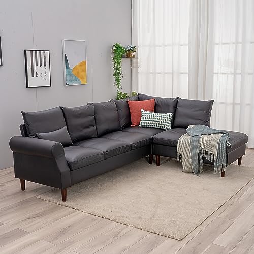 Panana Black Leather Sofa for 6 with USB Ports