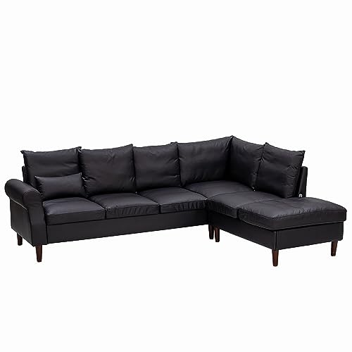 Panana Black Leather Sofa for 6 with USB Ports