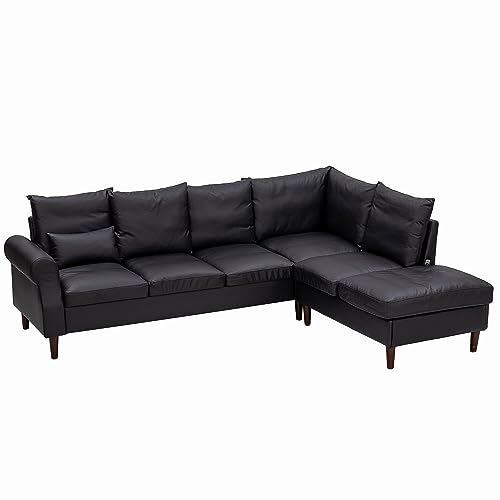 Panana Black Leather Sofa for 6 with USB Ports