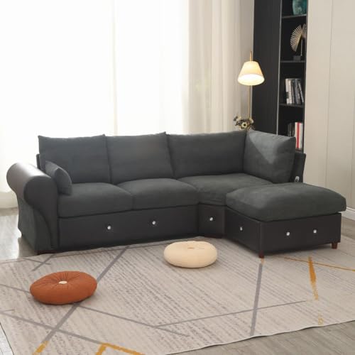 Dark Grey L-Shaped Corner Sofa with USB Port