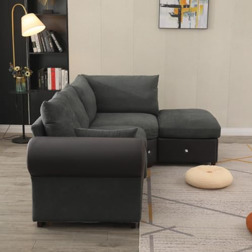 Dark Grey L-Shaped Corner Sofa with USB Port