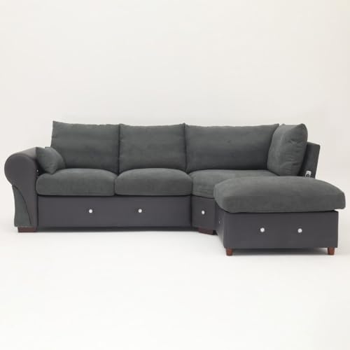 Dark Grey L-Shaped Corner Sofa with USB Port
