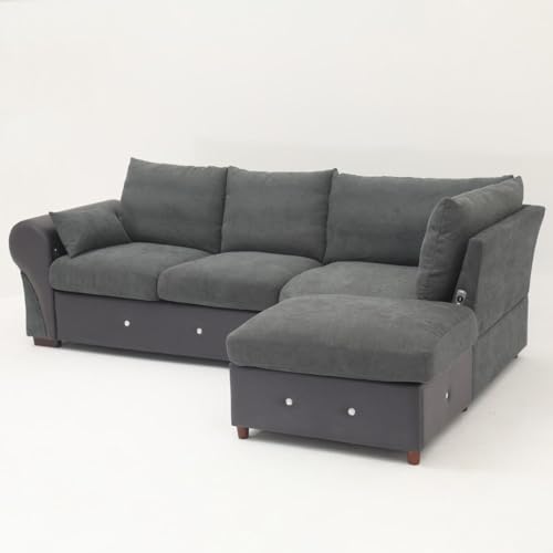 Dark Grey L-Shaped Corner Sofa with USB Port