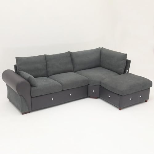 Dark Grey L-Shaped Corner Sofa with USB Port