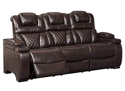 Ashley Warnerton Brown Faux Leather Power Recliner Sofa
