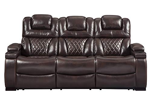 Ashley Warnerton Brown Faux Leather Power Recliner Sofa