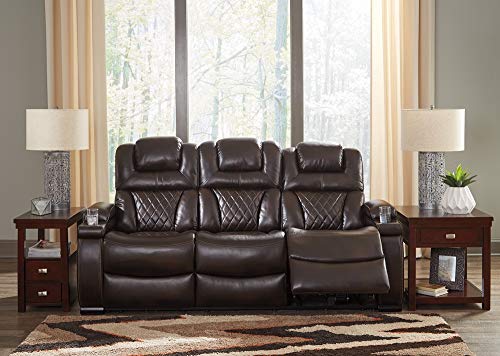 Ashley Warnerton Brown Faux Leather Power Recliner Sofa