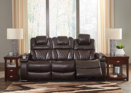 Ashley Warnerton Brown Faux Leather Power Recliner Sofa