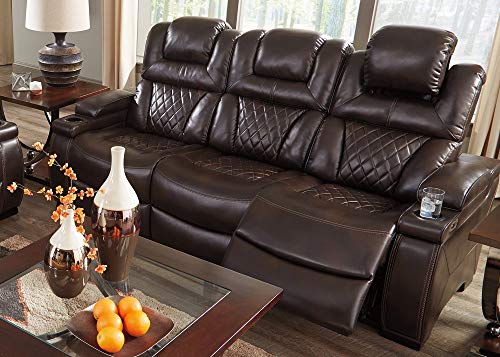 Ashley Warnerton Brown Faux Leather Power Recliner Sofa