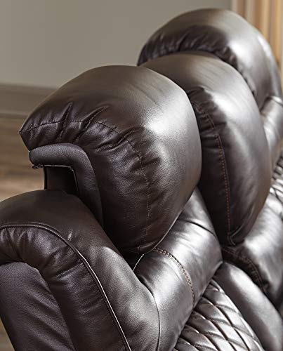 Ashley Warnerton Brown Faux Leather Power Recliner Sofa