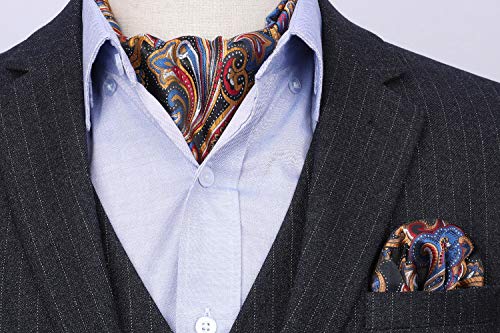 Brown Paisley Ascot Set with Matching Pocket Square
