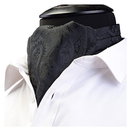 GUSLESON Men's Black Paisley Jacquard Self-Tie Ascot
