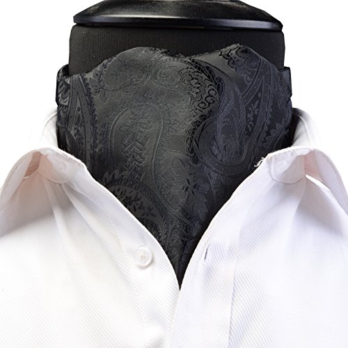 GUSLESON Men's Black Paisley Jacquard Self-Tie Ascot