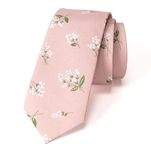 Floral Skinny Tie in Blush Pink and White